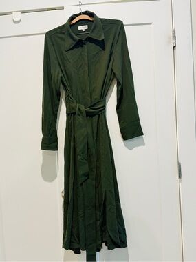 Halston Heritage Olive Green Long Sleeve Tie-Waist Shirt Dress